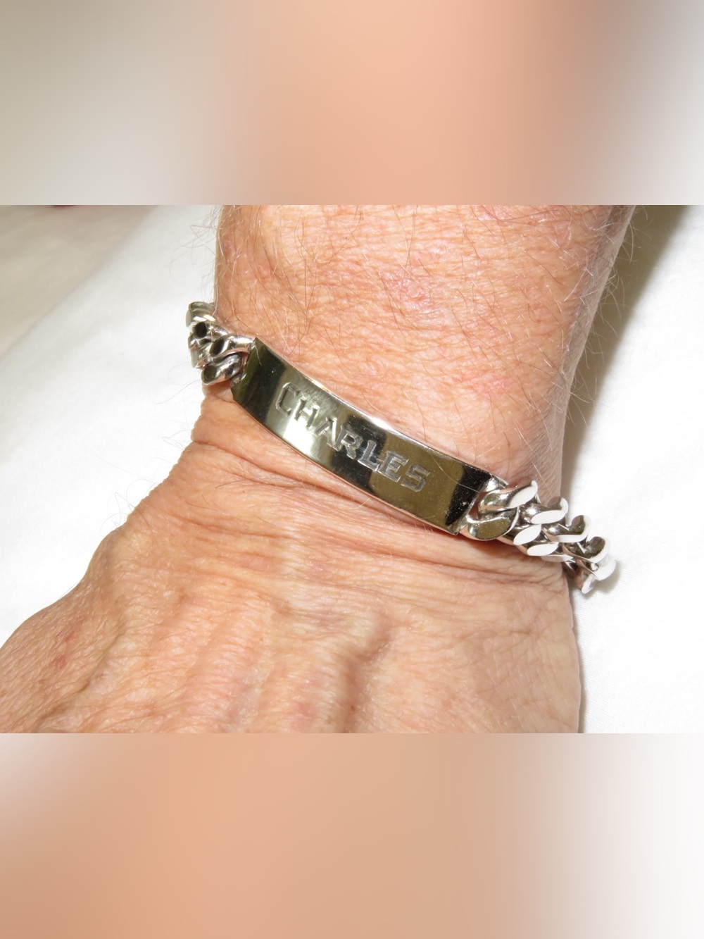 Triple Dipped White Rhodium STERLING SILVER Cuban Link ID Bracelet 40 GRAMS - 8”